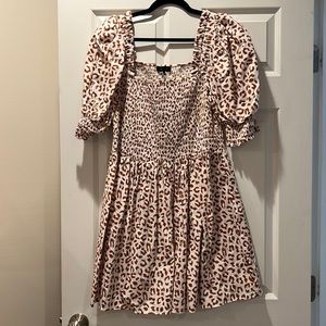 Leopard puff shoulder mini dress